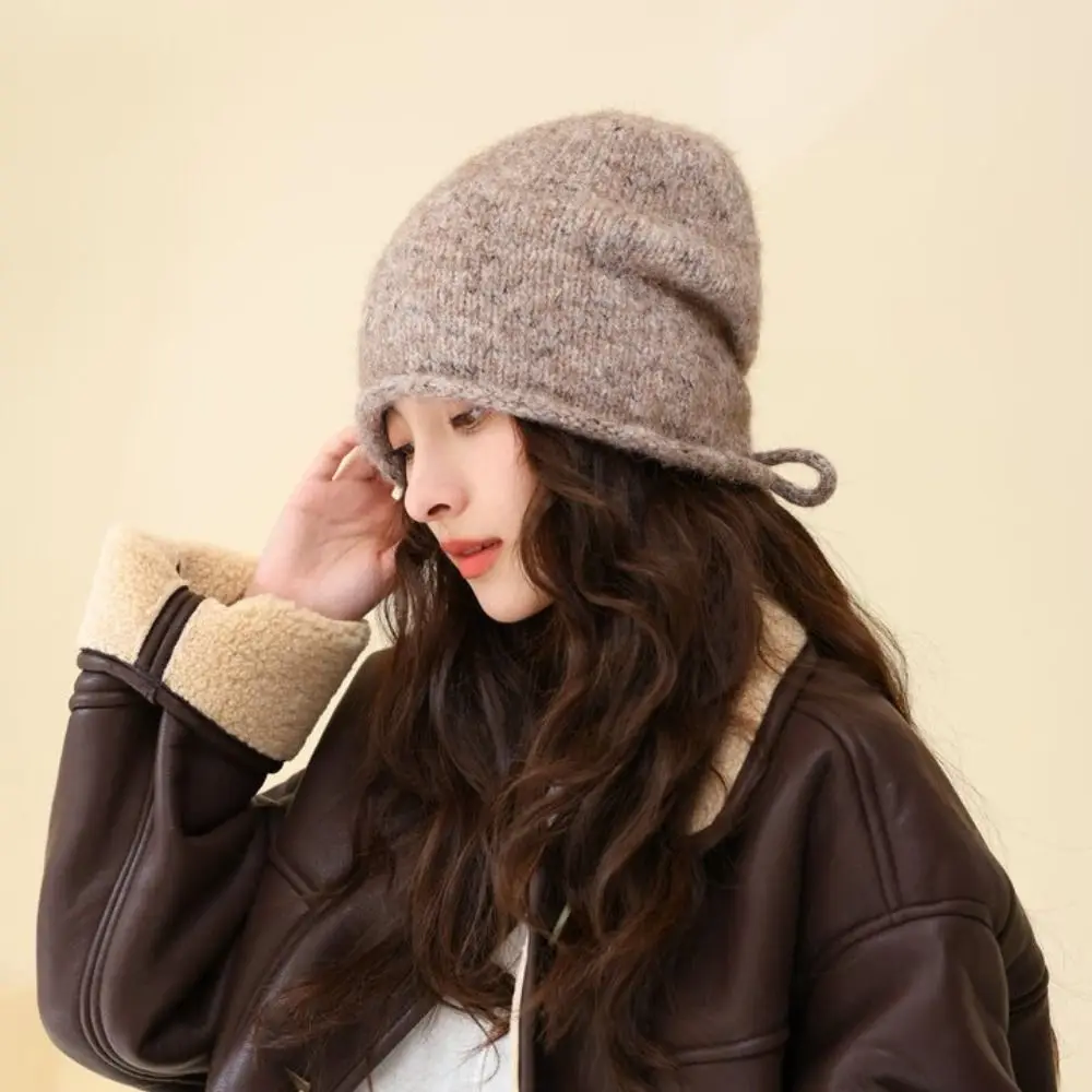 

Versatile Elastic Knitted Stacked Hat Hip-hop Korean Style Lace-up Hat Streetwear Headgear Y2K Pullover Cap Warmer