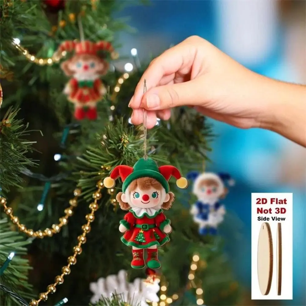 

12pcs Colorful Christmas Decoration Wooden 2D Flat Christmas Tree Ornament Traditional Design Handcrafted Xmas Tree Pendants