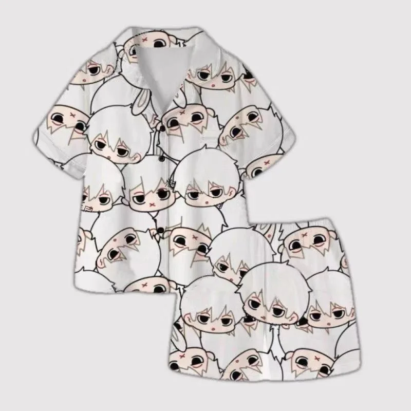 الأزرق السجن ألف قطع ليوبارد الحصان منامة المرأة الصيف قصيرة الأكمام السراويل أنيمي ماكوتو شيرو القطن الخالص