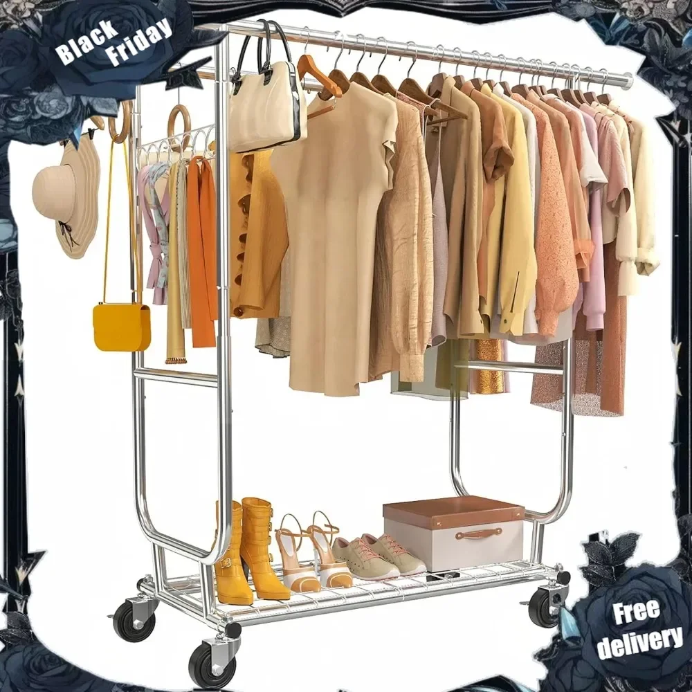 Clothes Rack Heavy Duty 620LBS For Hanging Clothes, Commercial Garment Rack Heavy Duty,Collapsible ＆ Portable Clothes Rack