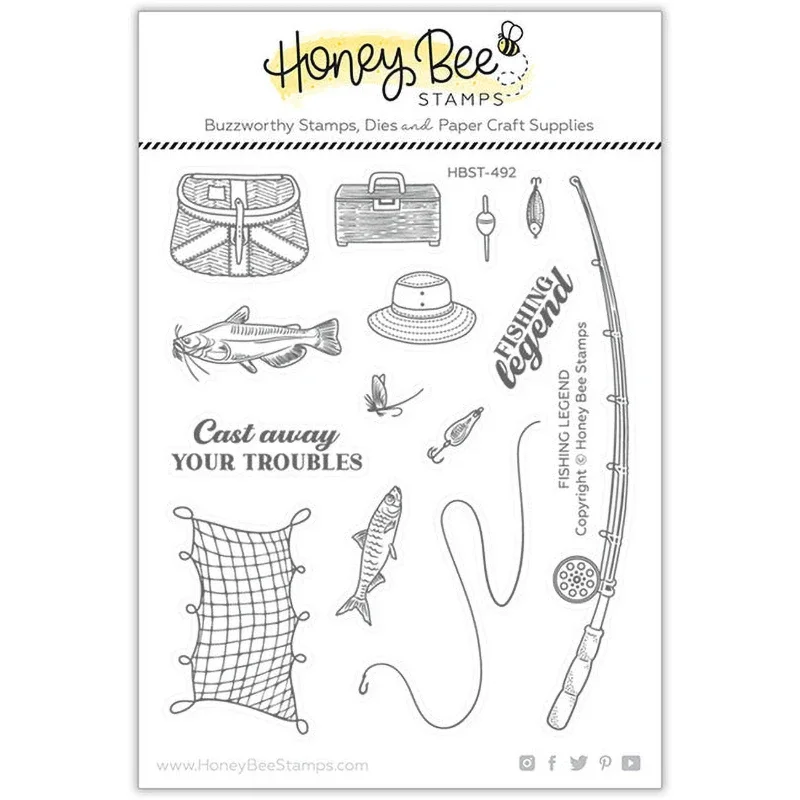 2023 New Fishing Legend Fishing Rod Fishing Net Clear Stamp Metal Cutting Dies For Craft Making Paper Greeting Card Scrapbooking