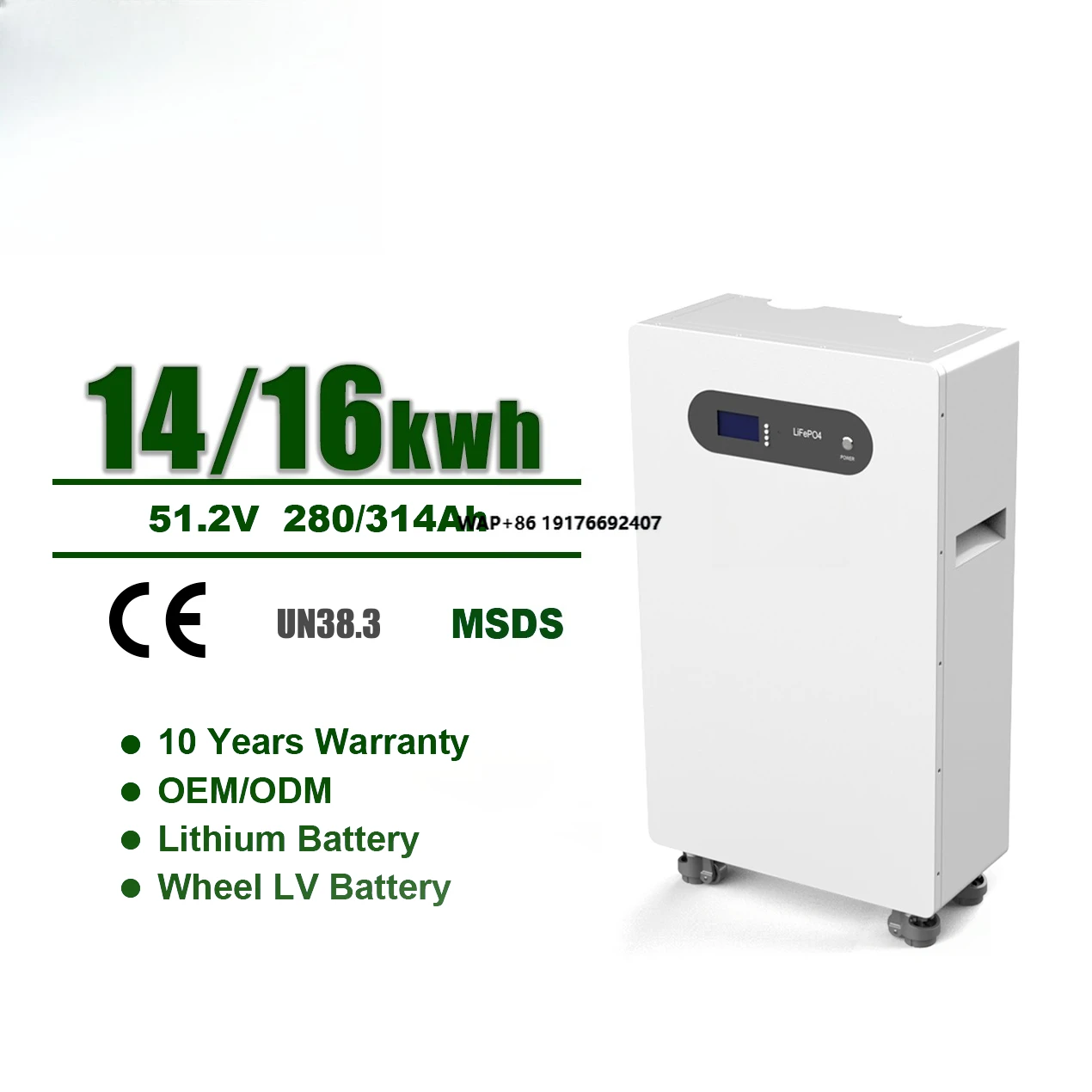 

Watt Solar 14 kWh 16 kWh Energy Storage System Solar 51.2V Home Inverter Lithium-ion Battery Lifepo4 Battery New Standing