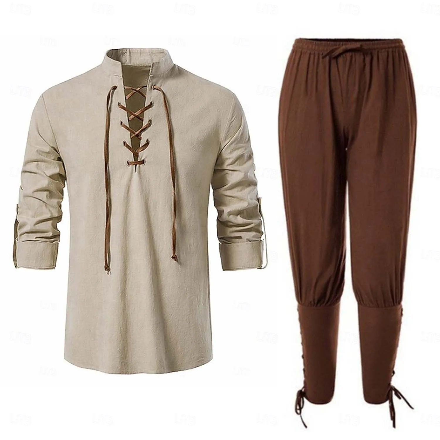 Männer Mittelalterliches Renaissance-Cosplay-Kostümset Halloween Karneval Hemd Hose Outfit Bühnenauftritt Ritter Krieger Faschingskostüm – Detail 6