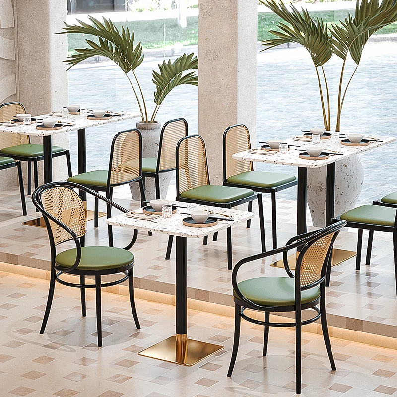 South East Asia Style Restaurant Rattan Chair Designer Terrazzo Table High Quality