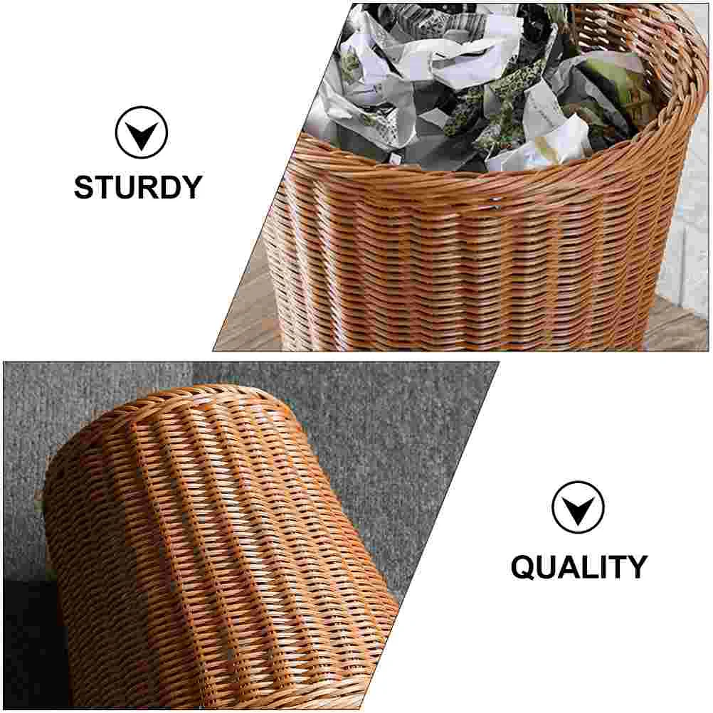 1PC False Rattan Woven Trash Bin Woven No Lid Wastebasket(Imitated Rattan Style)