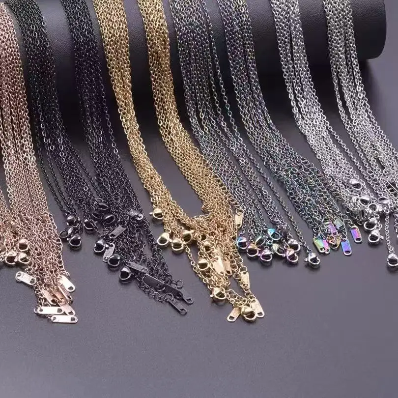 1PCS Stainless Steel 45cm O-Shaped Cross Chain Lip Necklace Men's And Women's Chains Handmade DIY Components Wholesale 4 Colors
