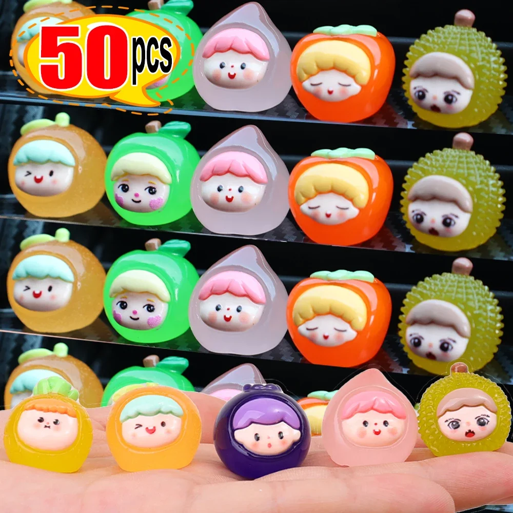 1-50PCS Cute Luminous Fruit Statue Car Dashboard Ornaments DIY Crafts Resin Fruit Figurine Mini Garden Micro Landscape Decors