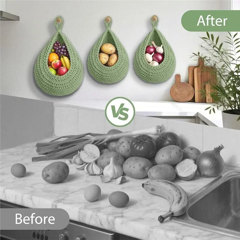 【Big Deal】1Set/3Pcs Hanging Basket Fruit Basket Kitchen Fruit Basket Wall Mounted Fruit Basket