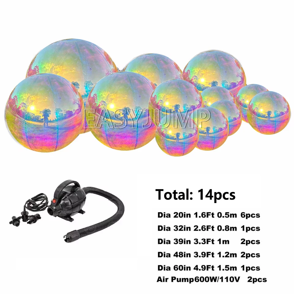 

Iridescent Inflatable Mirror Ball Hanging Silvery Pink Red Big Shiny Balloon Inflatable Christmas Balls Set For Party Decoration