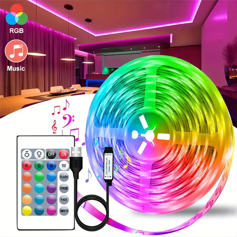 10 M/15 M/20 M USB LED Strip Light 2835 RGB Remote Control Elastyczna lampa Taśma Światła Wstążka TV Ekran stacjonarny Dioda podświetlenia