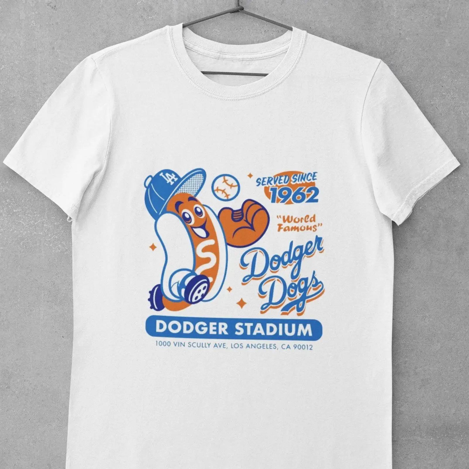 Camiseta Dodger Dogs Since 1962, estilo vintage, lavada, para hombre, ropa de diseñador, informal, con gráficos, transpirable