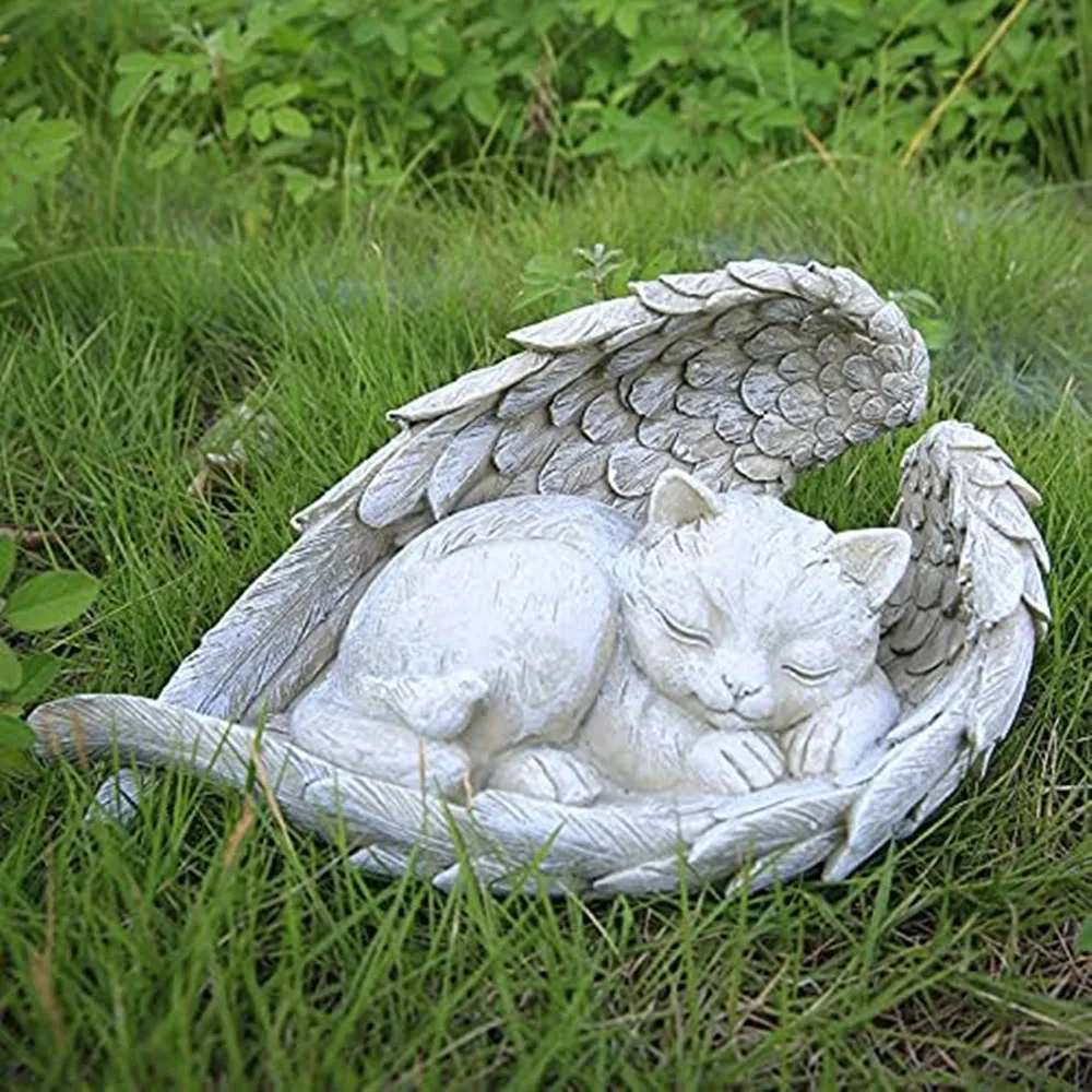 Cat Angel Memorial Statue Commemorates Our Lost,Cat Figurines is Placed in The Outdoor Garden or Tombstone,cat Statue Resin