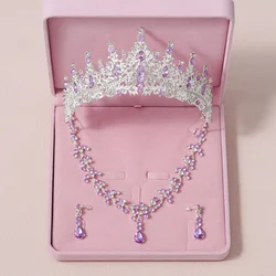 Bridal Headwear Full Of Dreamlike Quality Dazzling Purple Ladies' Bridal Tiara Necklace Earrings 4 Pcs Set(Without Box)