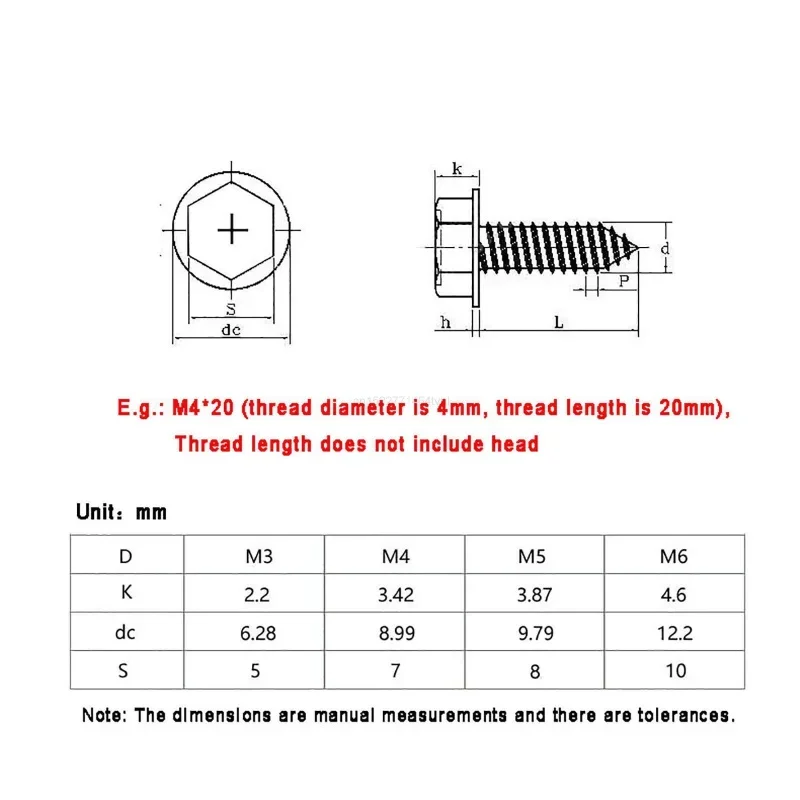 M3 M4 M5 M6 M8 M10 304 Stainless Steel Phillips Hex Hexagonal Flange Cross Head Self-Tapping Screw Bolt Wood Nail