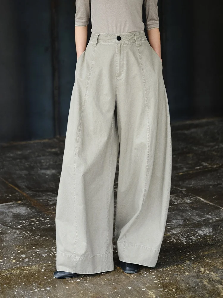 

Женские широкие брюки-баллоны из чистого хлопка с эффектом потертости, свободного кроя, с высокой талией, комфортные, повседневные