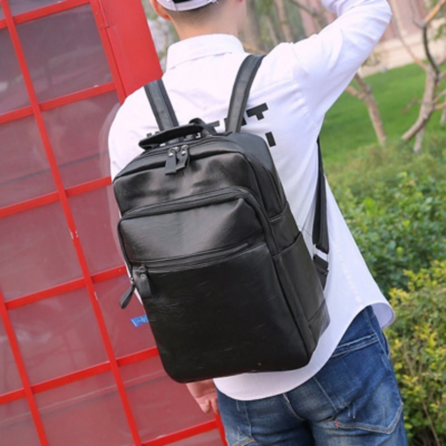 

"Multi-Functional PU Leather Men's Backpack - Laptop Compartment for Versatile Travel & School"