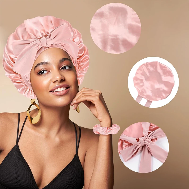 큰 사이즈 수면용 보닛 새틴 헤어 수면용 보닛, 탄력 있는 끈 조절 가능한 여성용 수면 보닛, 자연 곱슬머리 땋은 머리용 헤어햇