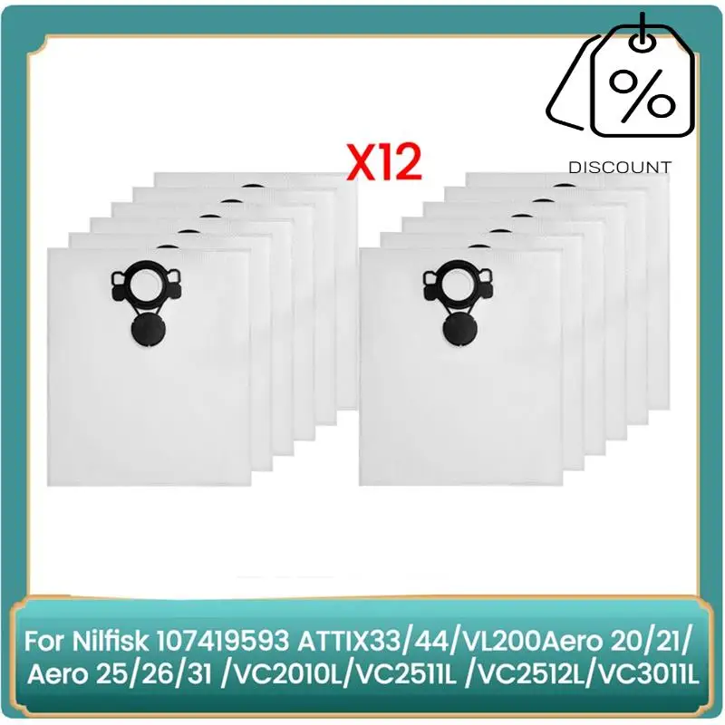 12Pcs Dust Bags Fornilfisk 107419593 ATTIX33/44,Vl200aero 20/21,Aero 25/26/31,VC2010L/VC2511 Vacuum Cleaner Parts-Y48A