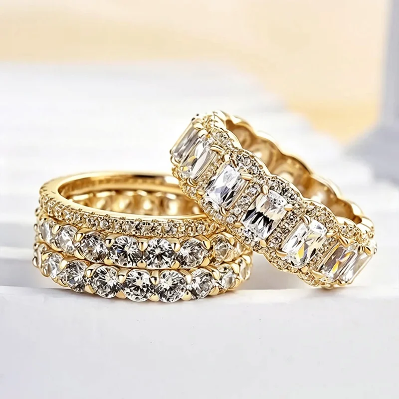 Huitan 4-teiliges Set Elegante Damenringe mit Funkelnden Zirkonia Luxuriöse Party- und Hochzeits-Accessoires Schicker Schmuck für Vielseitige Anlässe – Detail 7