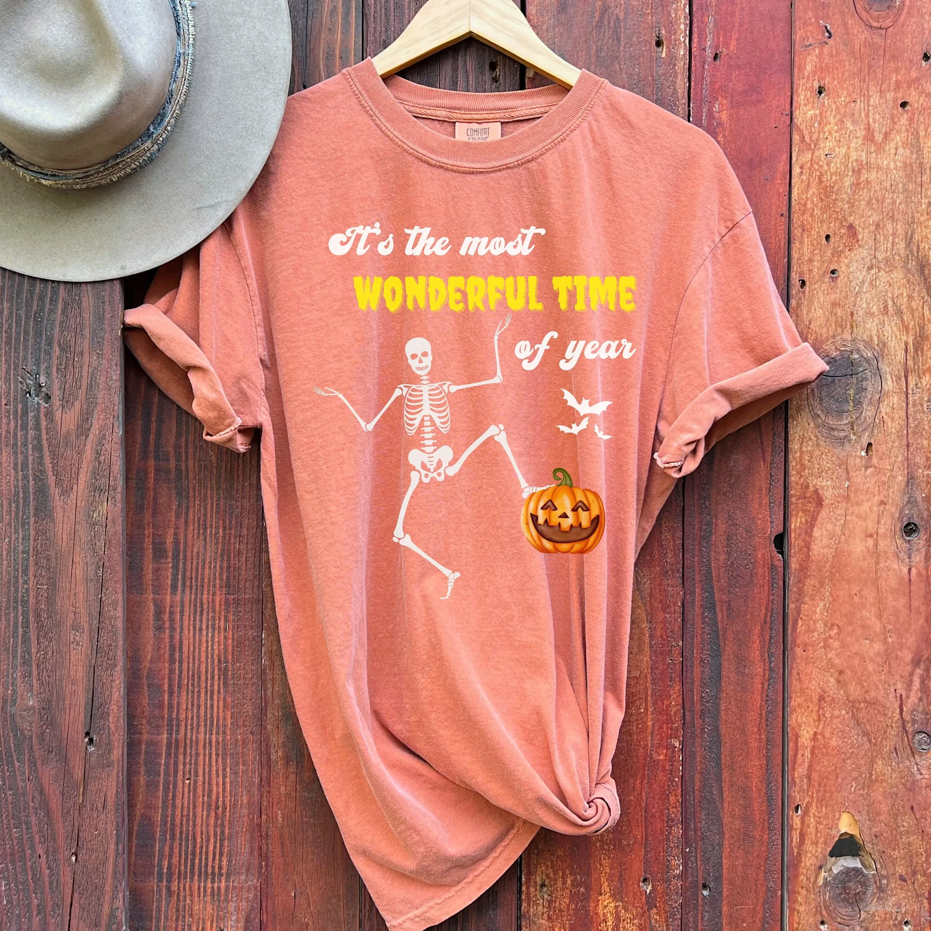 It s the Most Wonderful Time of Year Halloween T Shirt Vintage Cool  Pumpkin Skeleton