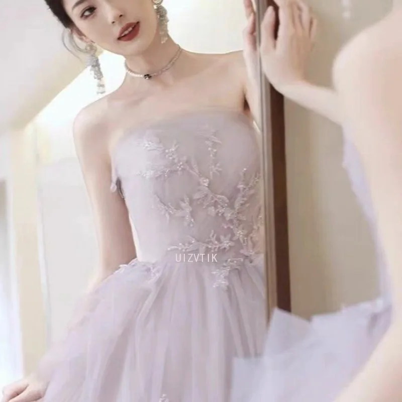 فساتين زفاف فاخرة خفيفة للعروس 2025 فساتين نسائية أنيقة ومثيرة بدون حمالات لالتقاط الصور أرجواني للحفلات الراقصة المسائية