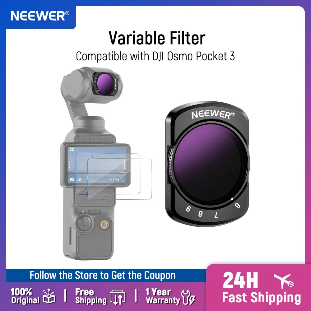 New Original NEEWER Variable ND64-512/ND2-32 Filter Adjustable ND Filter with 2 LCD Screen Protectors For DJI Osmo Pocket 3