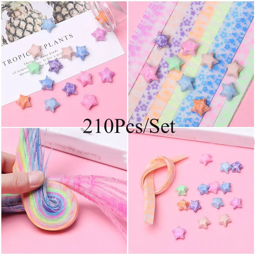 210pcs/lot Glow in Dark Lucky Star Origami Fluorescence Folding Strip Paper Best Wishes Handcraft Gift Craft Paper Decor