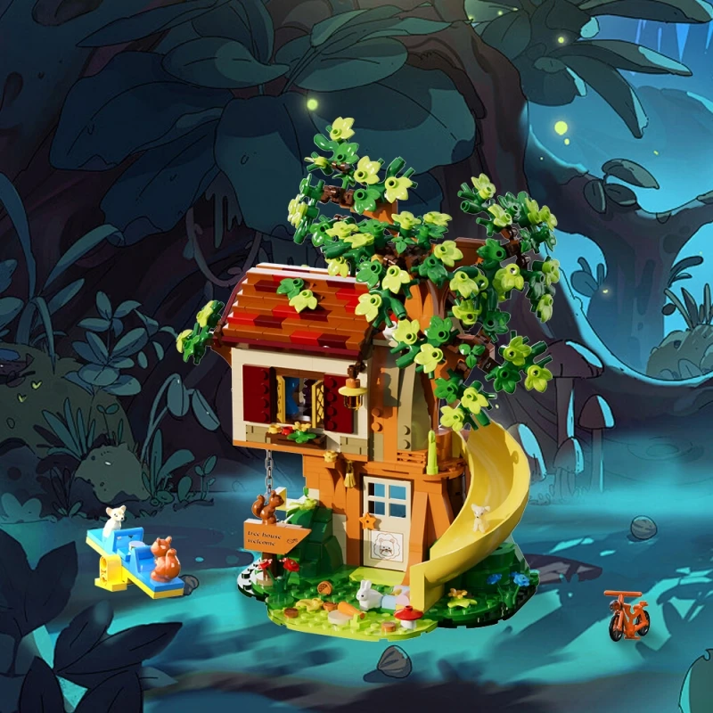 Forest Tree House MOC บล็อกอาคาร 751 ชิ้นสถาปัตยกรรม DIY อิฐเชอร์รี่ DIY ของเล่นสําหรับเด็กผู้ใหญ่ของขวัญกล่อง