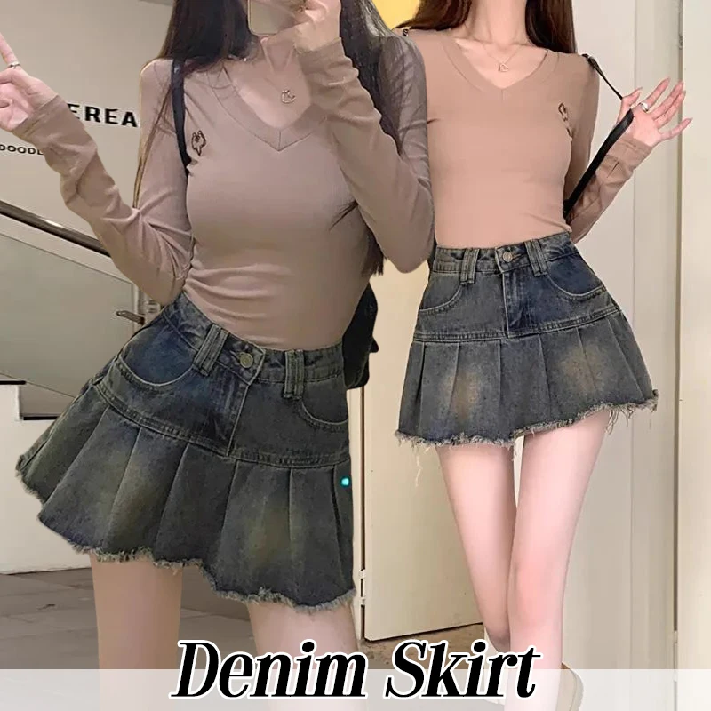 Vintage Fringe Design Slimming High-waisted Denim Skirt Women's Mini Dress Plenty Wrinkles For Summer 2025 New