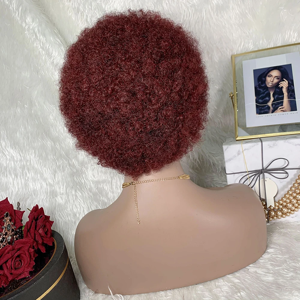أحمر غريب الأفرو الباروكات قصيرة الأفرو شعر مستعار شديد التجعد مع الانفجارات البرازيلي رقيق حليقة خصلات الشعر المستعار الإنسان آلة رخيصة صنع عابث قطع شعر مستعار #2