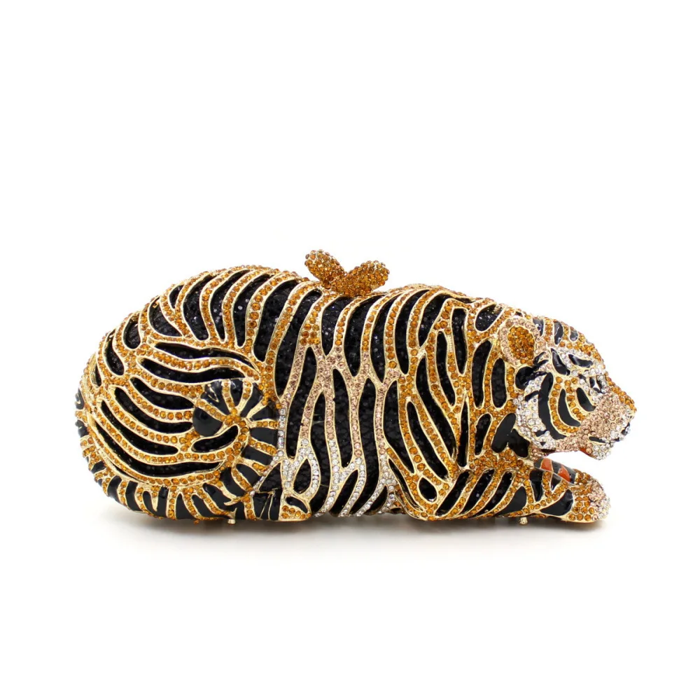 Evening Bags Tiger Enamel Diamond 3D Handbag High Craftsmanship Gift Display Chain Handle Sparkling Alloy Square  Handbag