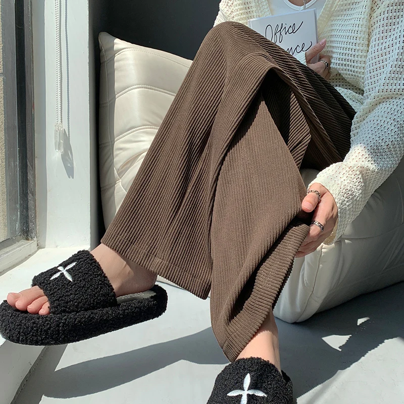 

Coffee chenille wide-leg pants women's autumn and winter 2022 new high-waisted drape casual straight corduroy floor-length pants