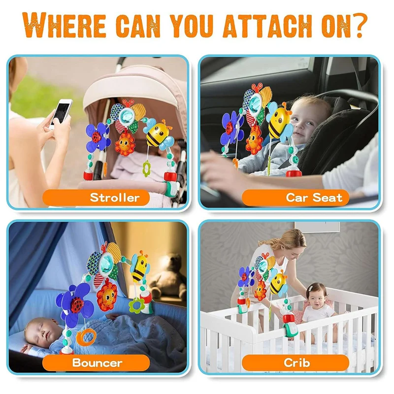 Berço de bebê B24C, berço de arco ajustável para bebês e crianças, arco de carrinho para estimular os sentidos do bebê