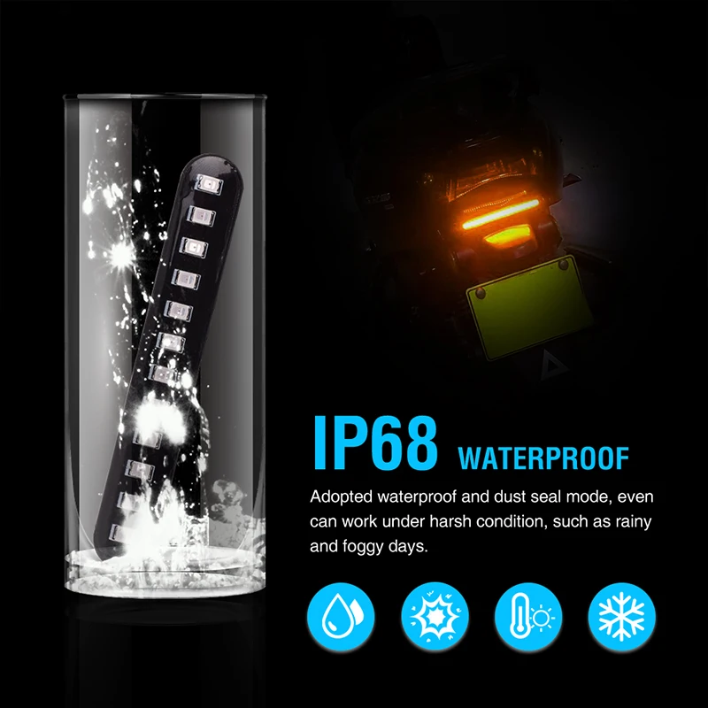 Stable-Car Motorcycle Flowing Water Tail Brake Lights 12 Led Turn Signals Strip 3528Smd License Plate Light Blinker Stop Flicker