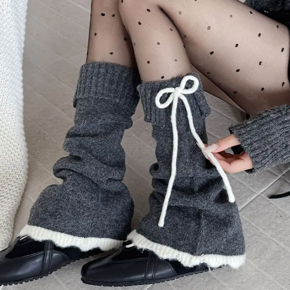 

Fashion Y2K Lace Up Leg Warmers Flare Loose Women's Plush Stockings Hosiery Elastic Knit Banding Leggings Autumn