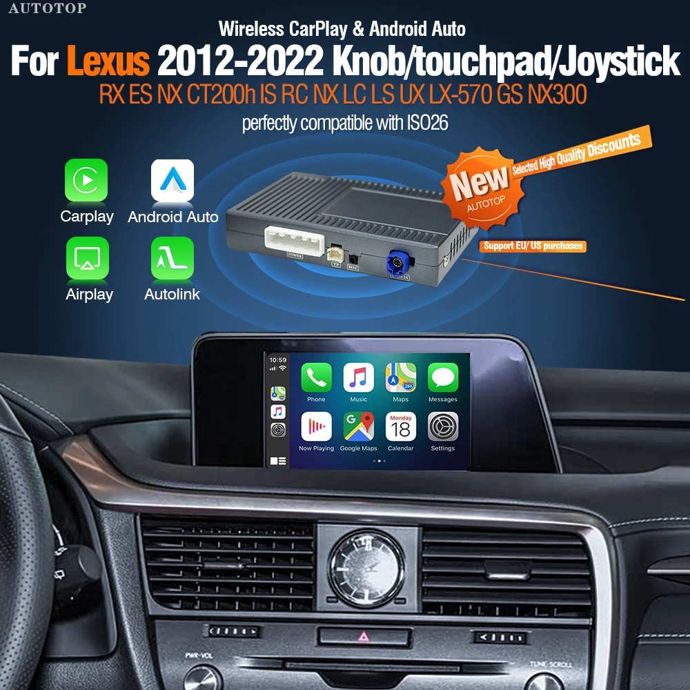 Interfaccia AUTOTOP Wireless CarPlay Android Auto per Lexus NX RX IS ES GS RC CT LS LX LC UX GX 2012-2019 GPS Airplay Autolink BT