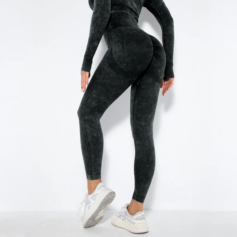 Washed Matte Seamless High Waist Peach Butt Lifting Yoga Pants Elastic Fitness Running Sports Leggings for Women Daily Workout