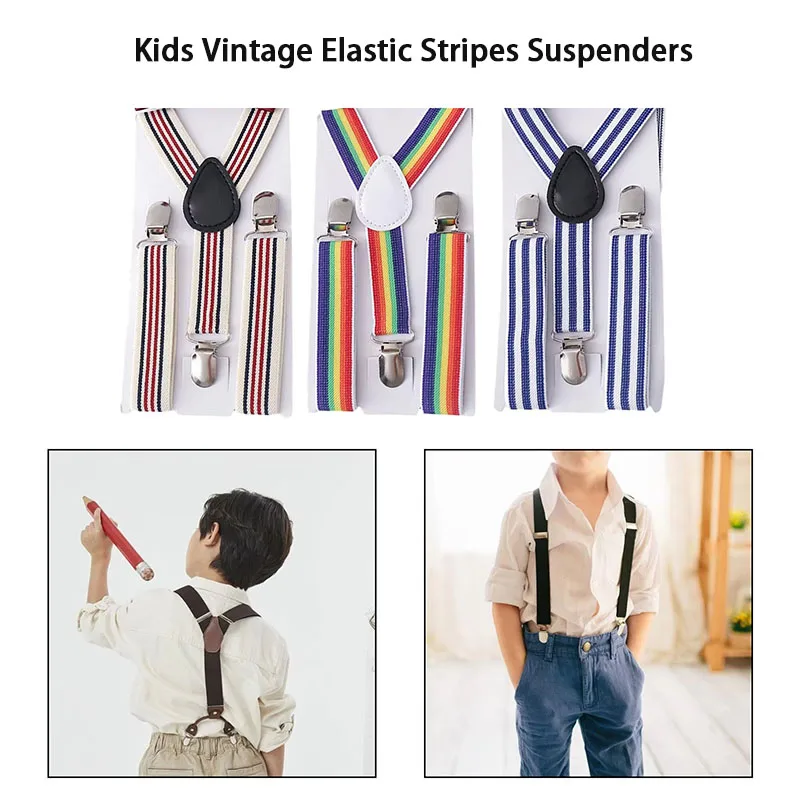 Tirantes de rayas elásticas Vintage para niños, modelo clásico, Tirantes Retro ajustables en forma de Y, Tirantes para niños