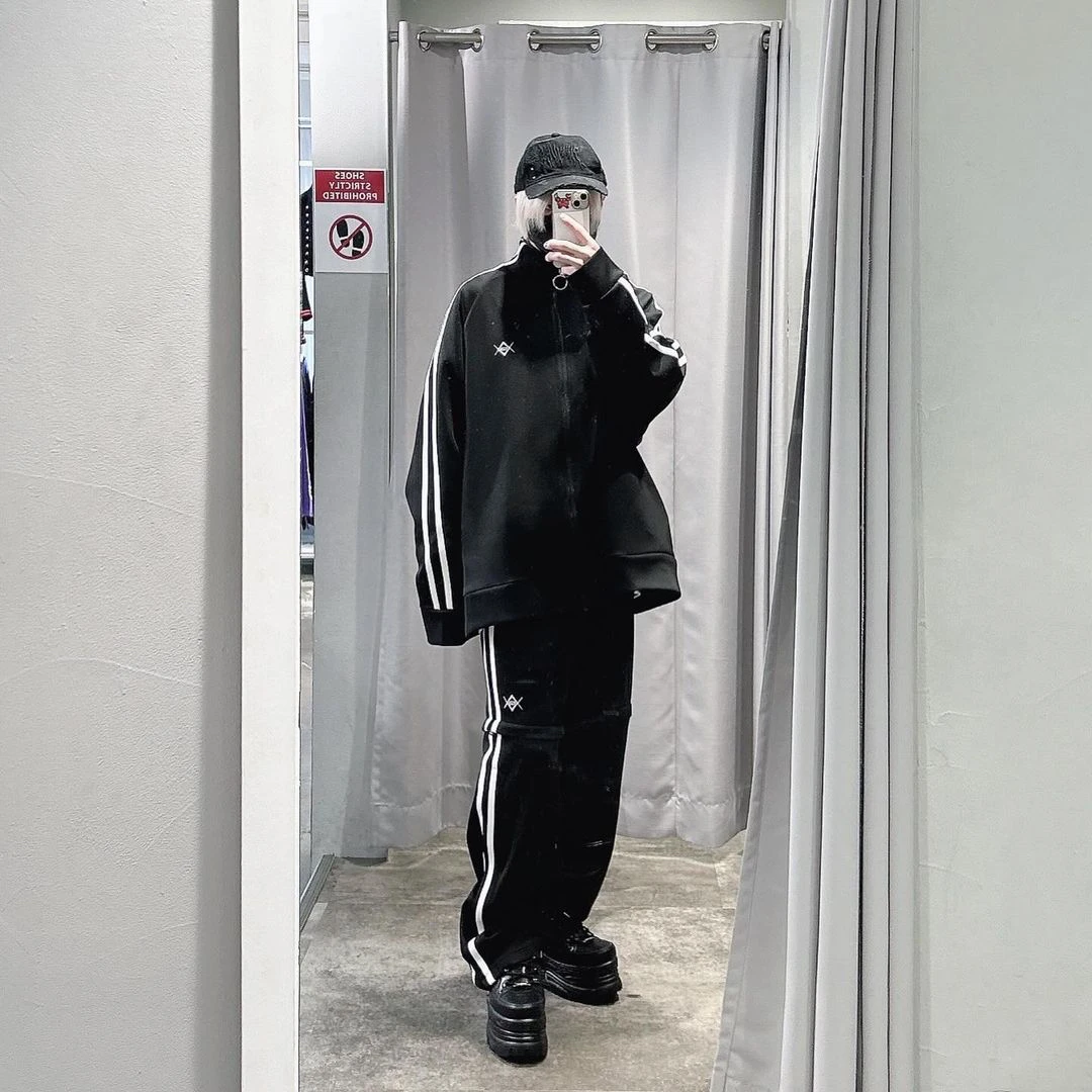 Dark Punk Japanese Mine Retro Printed Sportswear Jacket and Trousers Subculture Y2K 2024 Spring Zipper Hoodie Pants Tracksuit