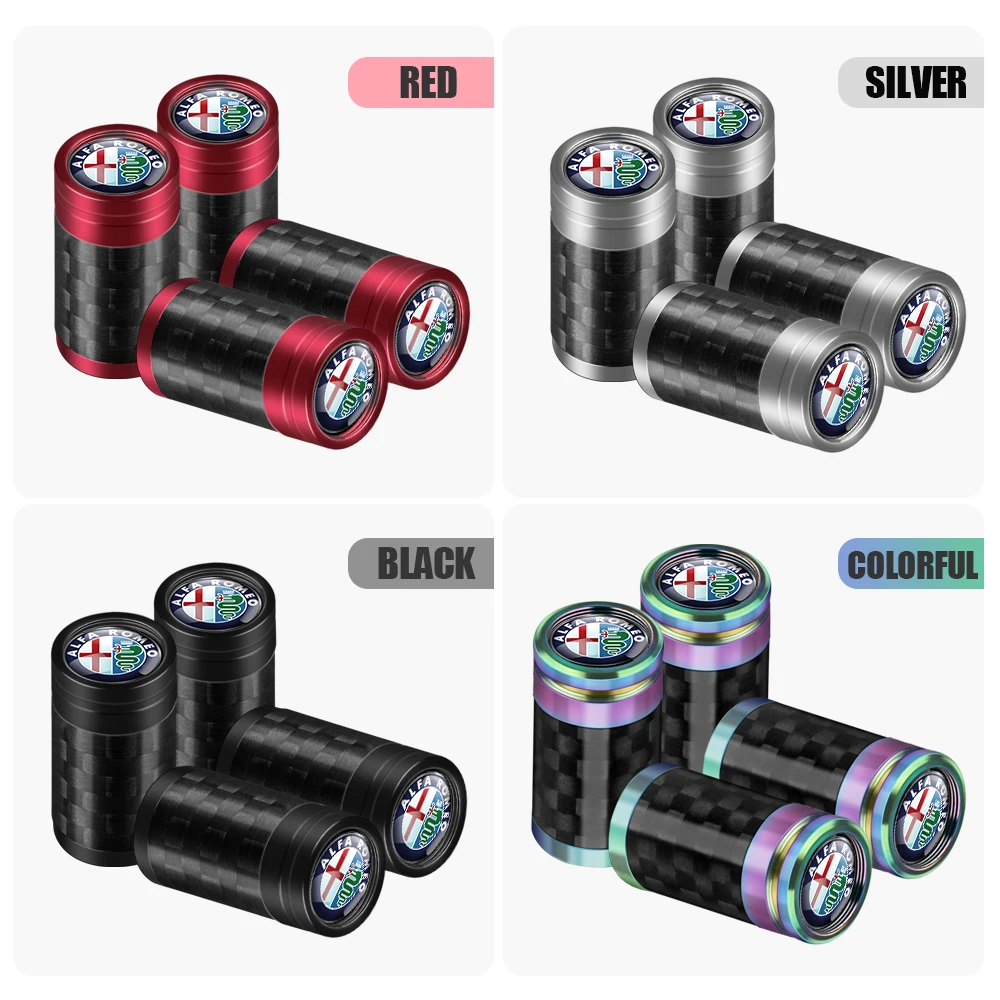 4Pcs Car Tire Valve Caps Auto Tyre Air Stem Dust Cover for Car Styling For Alfa Romeo Giulietta Giulia GT Mito Brera F1 Stelvio