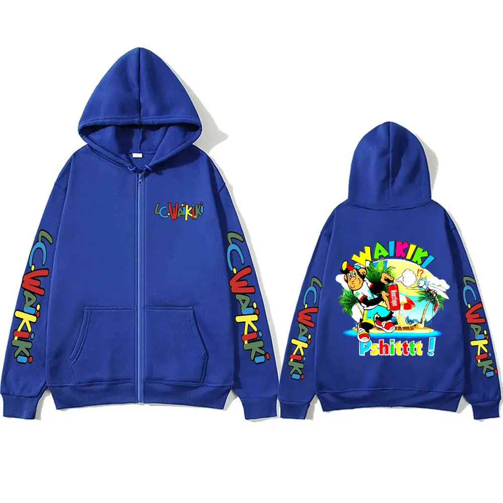 Lc Waikiki Monkey Print Zipper Hoodie Funny Cartoon Monkeys Graphic Zip Up Jacket Men Women Casual Oversized Zippers Sweatshirt