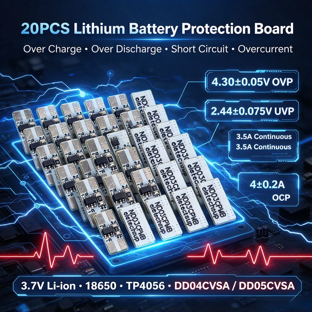 20PCS 3.7V 18650 Lithium Battery Protection Board 3.5A BMS Module Overcharge Overdischarge Short Circuit Protection