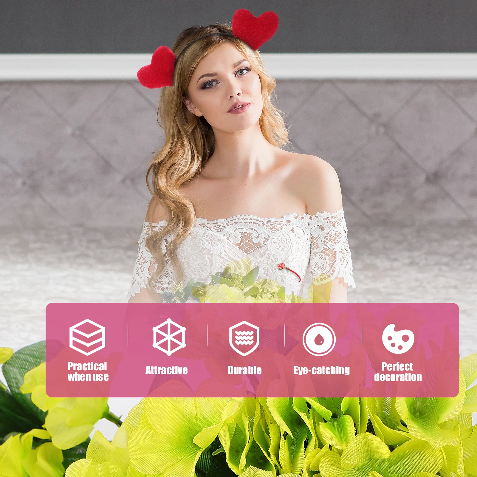 

6pcs Heart Shaped Headbands Cloth Valentine Accessories Cartoon Love Design Hair Hoop Daily Party