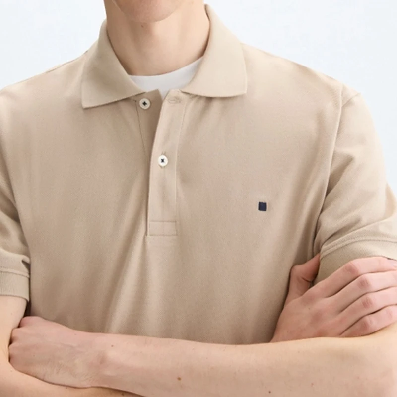 PG Kleines Logo Besticktes Einfarbiges Baumwoll-Kurzarm-Poloshirt für Herren Regular Fit Minimalistische Lässige Oberteile – Detail 7