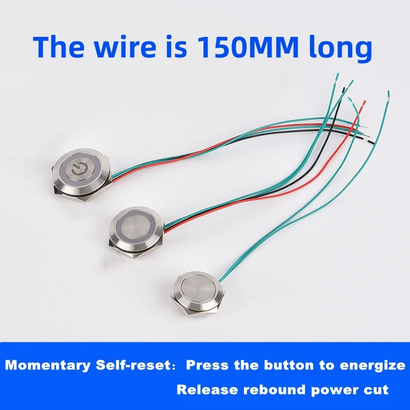 12/16/19/22/25/30MM Metal Push Button Switch with Wires Momentary Self-Reset Overtravel Ultra-thin Touch Button 3V 6V 12V 24V