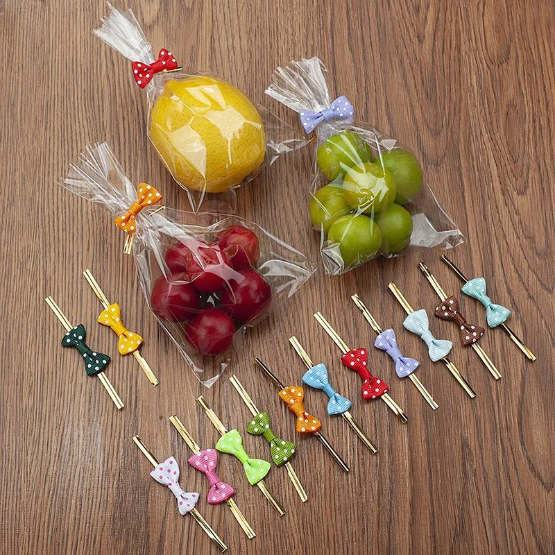 100 sztuk Mix Różne urocze kokardki Twist Ties Decor Ribbon Bows for Sealing Gifts Bakery Cake Cookie Candy Lollipop Bag Packaging 8cm