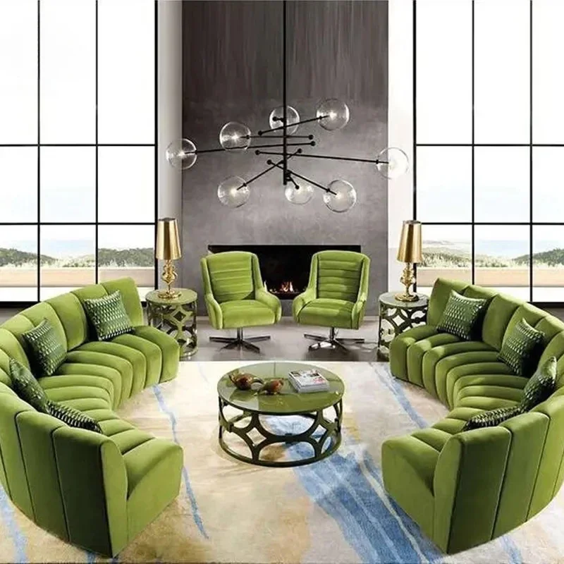 

L # ATUNUS Elegant Living Room Furniture Soft Sofa Curved Channel Modular Sectional Sofa Boucle Fabric Couch Set