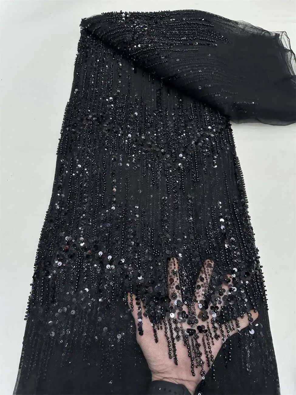 

Latest African Heavy Beads Sequins Mesh Lace 2025 Bride French Net Lace Fabric Sewing Embroidered Lace Tulle Nigerian Women