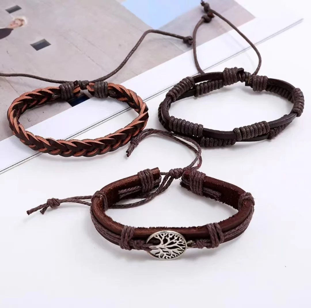 Bracelet For Men New Punk Tree Of Life Bracelet Multi-Layer Black Braided Bracelet Set High-Quality Alloy Leather Bracelet