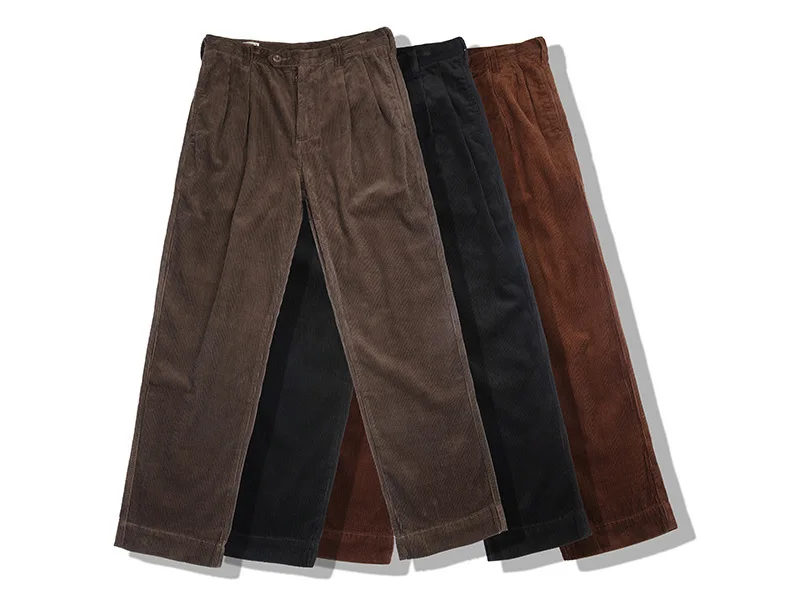 American Style Autumn Winter New Fashion Men Solid Color Casual Trendy Simple Basic Daily Straight Corduroy Trousers Male Tops